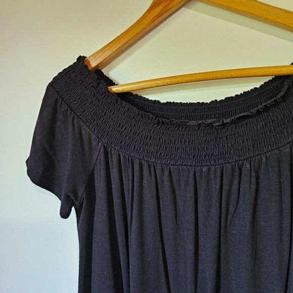 EUC SO BLACK PERFECTLY SOFT OFF SHOULDER ELASTIC SWING STYLE SHORT DRESS SIZE L - Picture 5 of 15